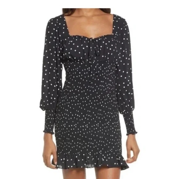 Rowa Black Polka Dot mini long sleeve Dress sz small - Picture 1 of 10